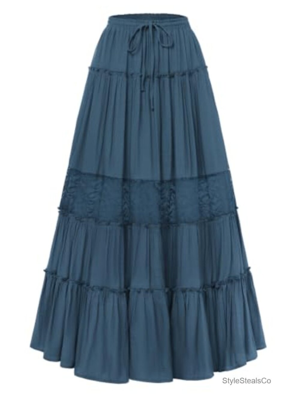 Boho Maxi Skirt Lace Tiered High Waisted Flowy Renaissance